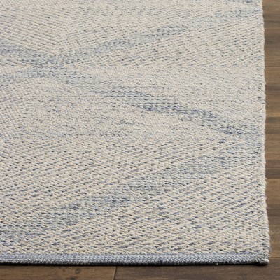 Light Blue Handwoven Cotton and Wool 10' x 14' Area Rug