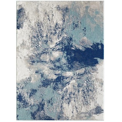 Blue and Turquoise Abstract 8' x 10' Synthetic Area Rug