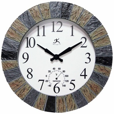13" Faux Slate Stone Mosaic Indoor/Outdoor Wall Clock - Infinity Instruments