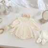 MyKids-Usa Autumn Arrival Baby Girls Knitted Long Sleeves Solid Color Floral Embroidered Tulle Patchwork Bodysuits Onesies Dress - 3 of 4