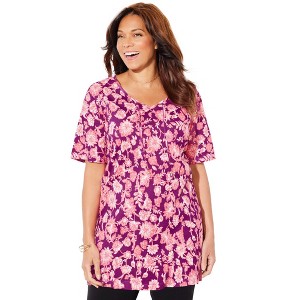 Catherines Women's Plus Size Easy Fit Peasant Tee - 1 of 4