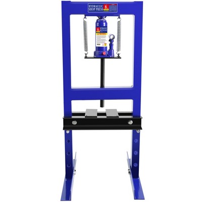 Steel H-frame hydraulic shop press with punch plate for bending, straightening or pressing parts, mounting bearings and U-joints