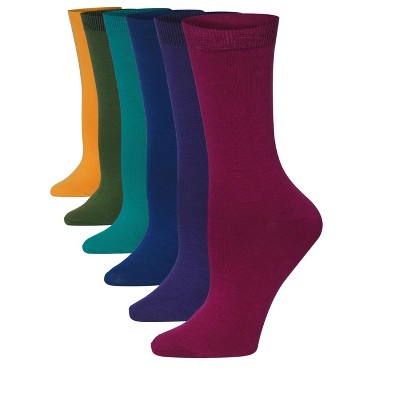 Tipi Toe Women's 6-Pairs Rich Colorful Vivid Plain Crew Dress Socks
