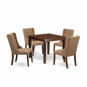 5-Piece Mahogany Finish Solid Wood Top - Square Button Tufted Dining Room Set - Seats 4 - 1 of 4
