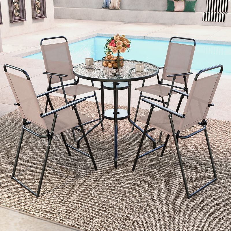 Tangkula Outdoor Folding Bar Chair Set of 4 Patio Dining Chairs w/ Breathable Fabric, 2 of 11