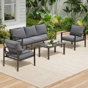 Maggift Patio Seating Set with 2 Single Sofas, 3 Seater Sofa and Coffee Table for Garden, Backyard, Balcony, Gray, 27.56"*27.56"*32.09" - 1 of 4