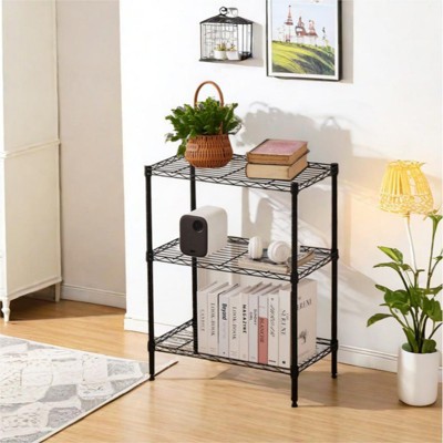 GlasFlength Decorative Storage Cabinets 3 Tier Storage Shelving, Adjustable Height for Kitchen, Closet, Pantry, Garage, Laundry, Black 23.6"*13.8"*30"