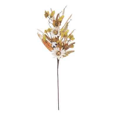Transpac Metal 30 in. Yellow Harvest Rustic Sunflower and Cotton Spray