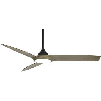 56" Casa Vieja Olympia Breeze Modern Indoor Outdoor Ceiling Fan with Dimmable LED Light Remote Matte Black Wood Damp Rated for Patio Exterior House