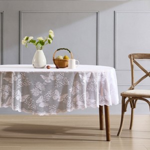 HLC.ME Butterfly Floral Patterned Scalloped, Wrinkle Resistant, Lace Fabric Table Cloth for Round and Rectangle Tables - 1 of 4