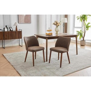 Dining Chair Set of 2, Linen Upholstered Dining Chair with Wood Legs,Wooden Kitchen Chair, Chairs with Cushions for Dining Room, Living Room - 1 of 4
