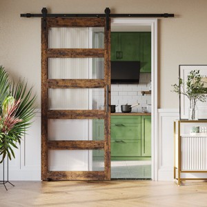 Bestier  Glass Barn Door with 8ft Sliding Barn Door Hardware Kit & Handles - 1 of 4