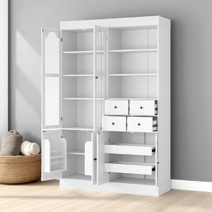 Mshliw Freestanding Buffet with Hutch, 75" Tall Kitchen Pantry Cabinet with Glass Doors, 4 Drawers, Adjustable Shelves and Pull-Out Trays for Dining - 1 of 4