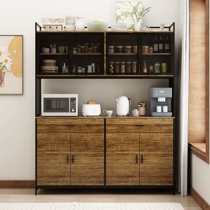 Famapy 63"W Brown Standard Baker's Rack with Storage Shelves Modern Pantry Cabinet - 1 of 4