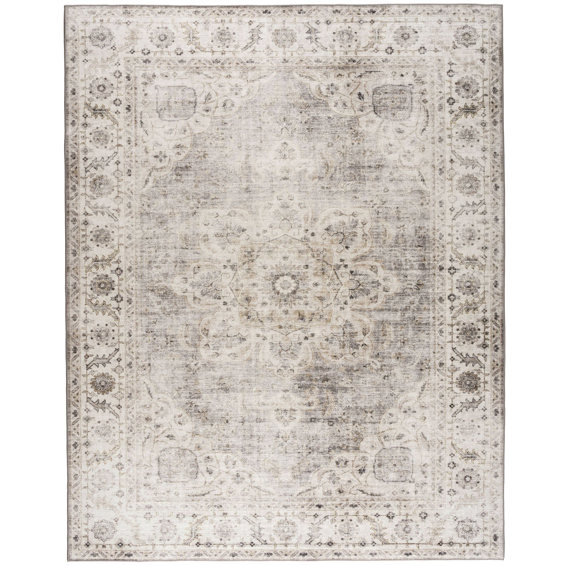 ReaLife Rugs 4'x6' Machine Washable Padded Boho Farmhouse Joy Area Rug Beige/Ivory
