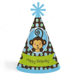 Big Dot of Happiness Blue Monkey Boy - Cone Happy Birthday Party Hats for Kids and Adults - Set of 8 (Standard Size) - 1 of 4