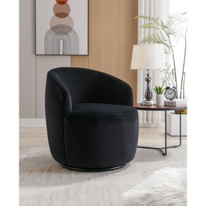 Gulches Black Velvet 360¡ã Swivel Accent Barrel Chair - Ergonomic Backrest, Black Powder-Coated Metal Base, Wooden Frame, 250 LBS Capacity - 1 of 4