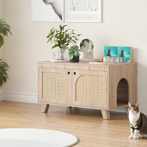 MAYEERTY 31¡Á20 Inch Flip-Top Hidden Cat Box Cabinet - With Rattan Doors & Dual Entrances (Black) - 1 of 4