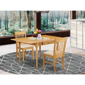 East West Furniture PSNA3-SBR-C 3 PcRectangular Kitchen Table having 12in Leaf and 2Fabric Dinette Chairs in Saddle Brown . - 1 of 3