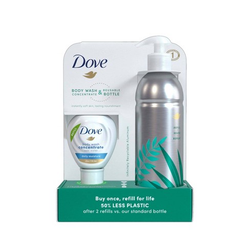 Dove Beauty Daily Moisture Body Wash Refill Concentrate & Reusable Aluminum Bottle - 4 fl oz/Makes 16 fl oz - image 1 of 4