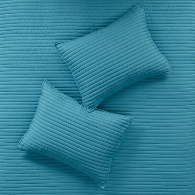 Aqua Microfiber Reversible Full Comforter Set with Channel Stitch