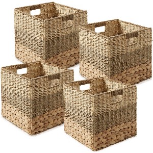 Casafield Mixed Weave Storage Baskets, Natural - Set of 2 Collapsible Cubes, Woven Bin Organizers for Bathroom, Bedroom, Laundry - 1 of 4