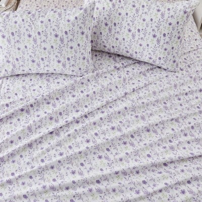 Lavender Floral Full Size Microfiber Sheet Set with Pillowcases