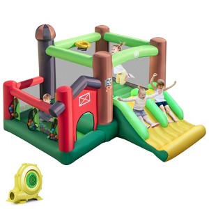 Tangkula Inflatable Bounce House with 735W Blower 6-in-1 Bouncer Castle w/ Double Slides Jump Area Ocean Balls Basketball Rim for Kids Aged 3+ - 1 of 4