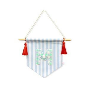 Ramus & Co. 'A B C' Blue Striped Create-Your-Own Banner with Red Tassels and Chenille Letter Patch - 1 of 3