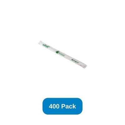 StalkMarket 7.75" PLA Drinking Straws Wrapped Jumbo Clear - Pack of 400