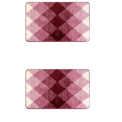 Unique Bargains Geometric Pattern Soft Absorbent Non-Slip Bath Mats 2 Pcs