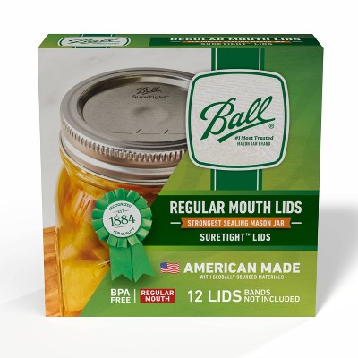 Ball 12pk Regular Mouth Mason Jar Lids Without Bands: Silver Metal Canning Jar Lids, Hand Wash, 2.75" Neck Diameter