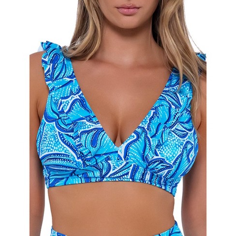 Sunsets Women's Printed Willa Ruffle Wire-Free Bikini Top - 546P  38E/36F/34G Seaside Vista