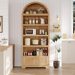 72" Tall Wood Arched Storage Cabinet, Kitchen Pantry with Open Display & Drawer, 6-Tier Standing Arched Bookcase & Cupboard with Adjustable - 1 of 4