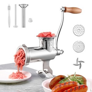 VEVOR Manual Meat Grinder, 304 Stainless Steel Hand Meat Grinder with Steel Table Clamp, Meat Mincer Sausage Maker, Silver - 1 of 4