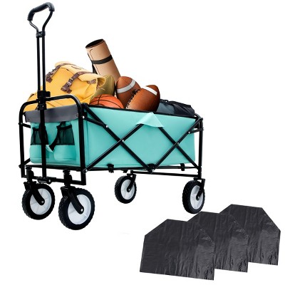 YONWAY Collapsible Foldable Beach Wagon Cart with Strapping System and 3pcs Plastic Liner Bag,Loading Capacity 360lbs for Camping Shopping