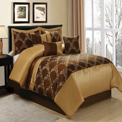 HIG 7 Piece Bed in A Bag Comforter Set Queen Burgundy and Gold Faux Silk Fabric Embroidered Bedding Set — фото 8