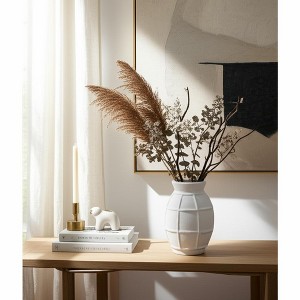 Decorative Contemporary Paper Mache Textured Vase - Modern Style for Home Office Bedroom Living Room Casual Decor - 14" White - 1 of 4