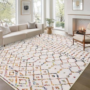 Washable Vintage Geometric Rug Non Slip Low Pile Rug Soft Floor Cover Foldable Indoor Carpet for Living Room Bedroom Playroom Office - 1 of 4