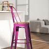Merrick Lane 30" Metal Indoor-Outdoor Counter Stool with Vertical Slat Back, Integrated Footrest and Wood Seat - 3 of 4