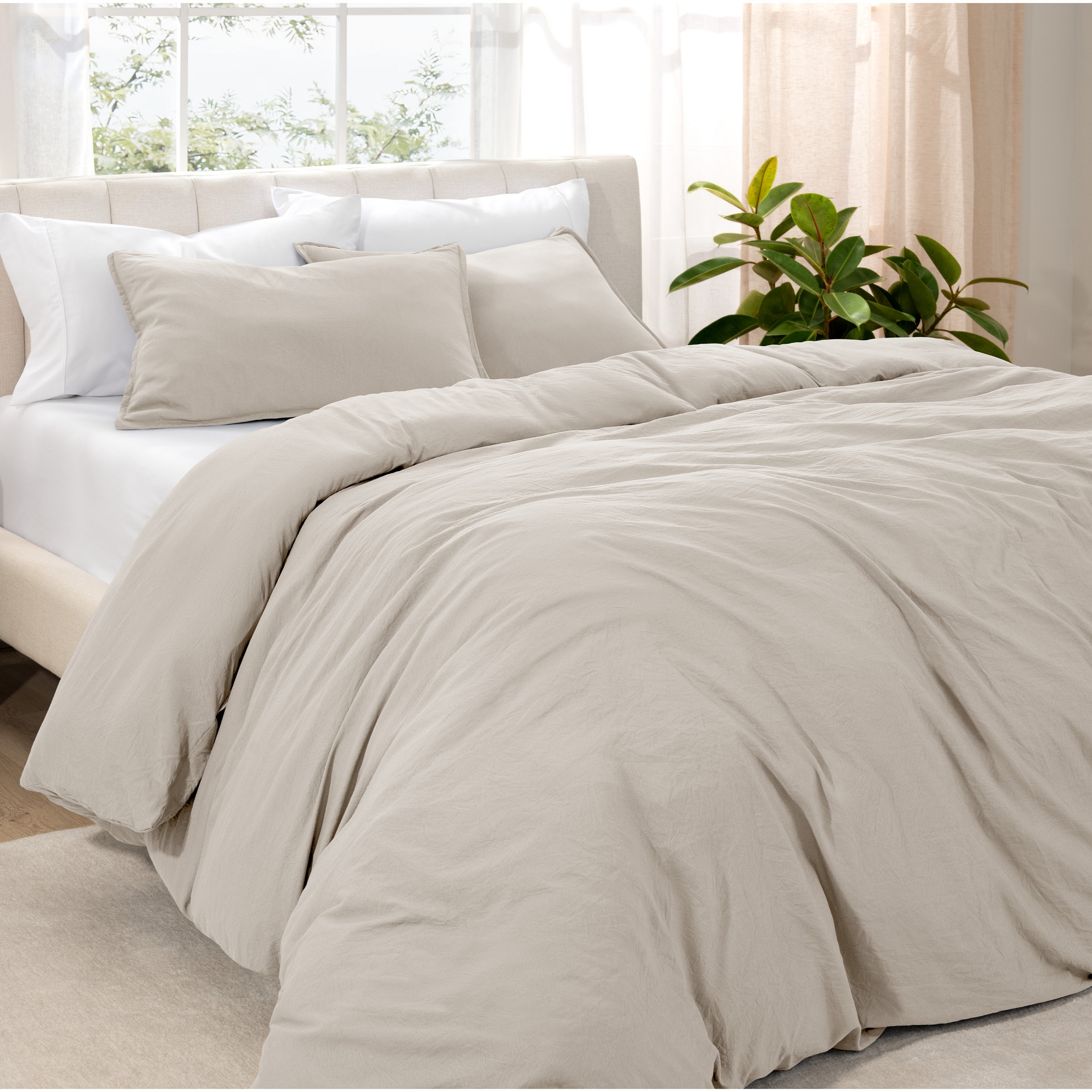 Ultra-Soft Easy Care Washed Duvet Cover & Sham Set by Bare Home - King, Fog