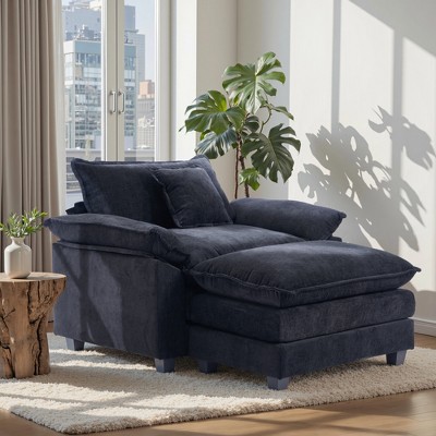 Busaurus Oversized Chenille Accent Chair with Ottoman