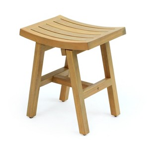 JONATHAN Y Tamlyn 15.75" Traditional Classic Slatted Solid Acacia Wood Indoor/Outdoor Shower Stool - 1 of 4