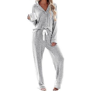 Ekouaer Women's Pajamas Long Sleeve Sleepwear Casual Button Down Loungewear Soft Pjs Set - 1 of 4