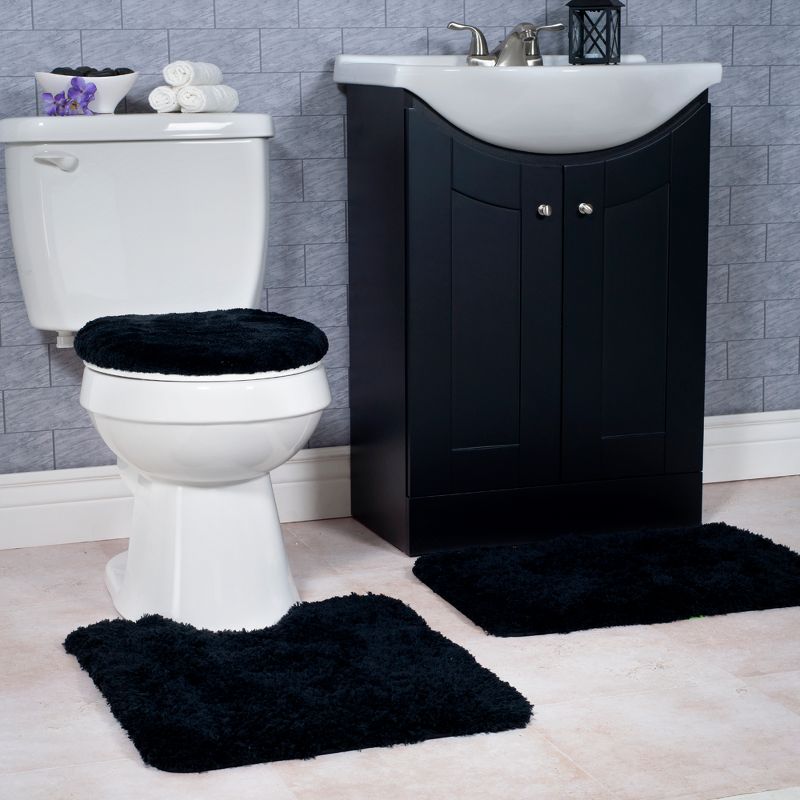 3pc Solid Super Plush Non-Slip Bath Rug Set Black - Yorkshire Home, 2 of 5