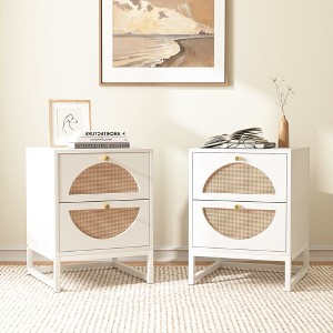 Resenkos Nightstand Set of 2, Bed Side Table with 2 Drawers Barn Door, End Table Storage Wood Cabinet for Bedroom, Living Room, White - 1 of 4