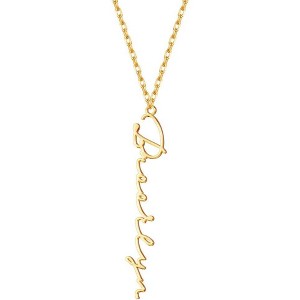 Custom Name Necklace 18K Gold Plated Personalized Nameplate Gift Vertical Name Necklace - 1 of 4