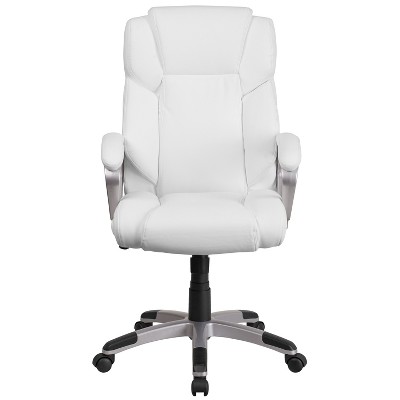 Elegant White LeatherSoft Mid-Back Swivel Office Chair with Padded Arms