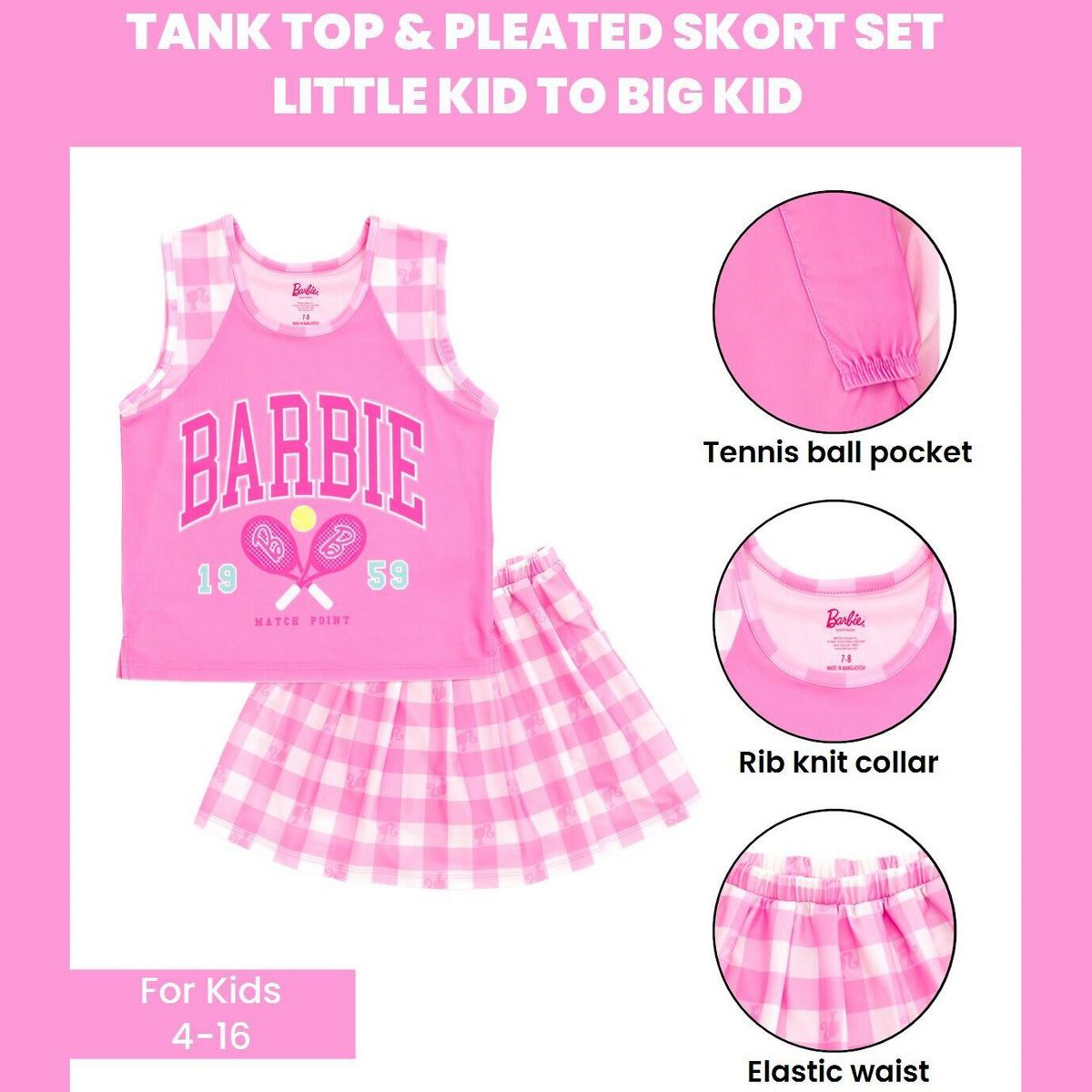 Barbie Girls Tank Top and Pleated Skort Outfit Set Little Kid to Big Kid - thumbnail 2