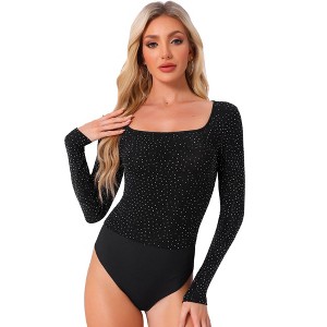 INSPIRE CHIC Women's Metallic Shiny Dots Square Neck Long Sleeve Bodysuits - 1 of 4